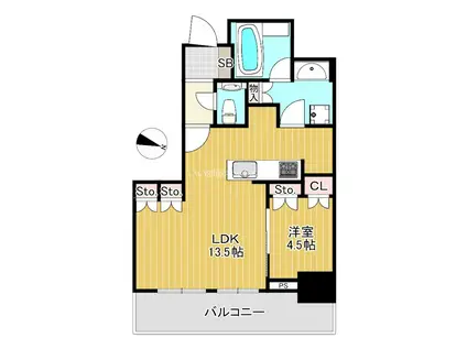 グランドメゾン新梅田タワー ザ・クラブレジデンス(1LDK/6階)の間取り写真