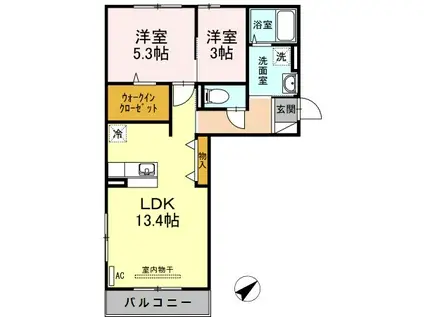 D-ROOM地行(2LDK/3階)の間取り写真
