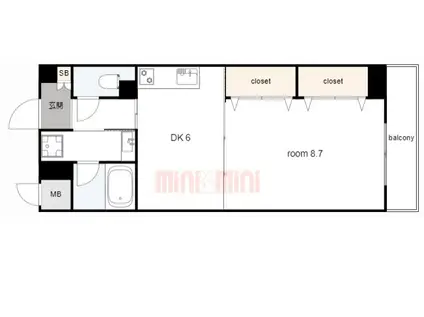 ヴィラヴァレオカモトイースト(1DK/4階)の間取り写真