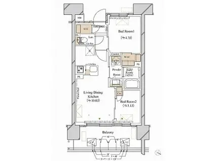 ブランシエスタ新丸子リバーフロ(2LDK/9階)の間取り写真