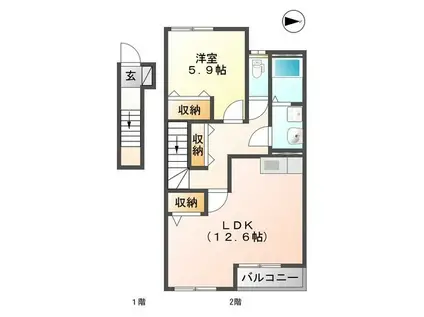 ＪＲ鹿児島本線 富合駅 徒歩15分 2階建 築17年(1LDK/2階)の間取り写真
