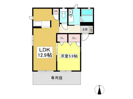 アドミラブールC(1LDK/1階)の間取り写真