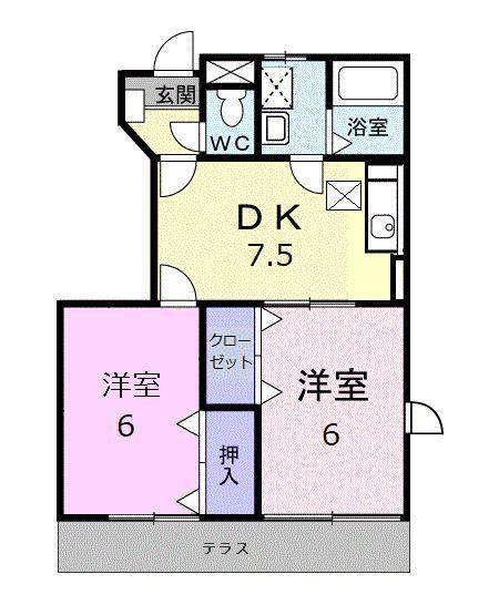 ポプラーレ(2DK/1階)の間取り写真