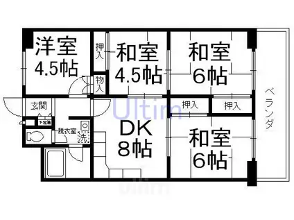 深草西浦(4DK/6階)の間取り写真