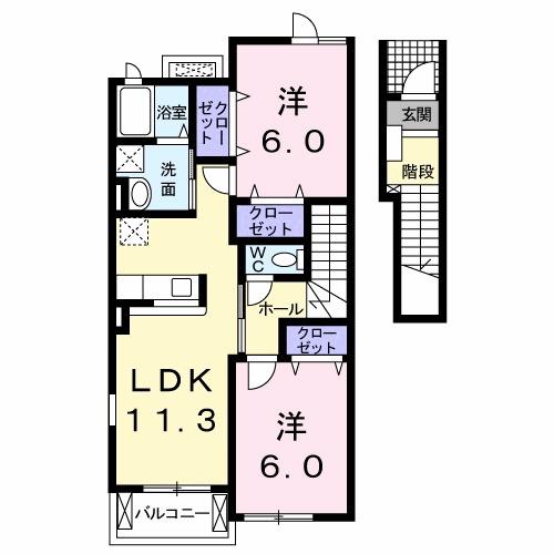 コーポ鷲峰II(2LDK/2階)の間取り写真