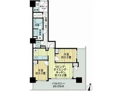 ライオンズタワー勾当台通(2LDK/3階)の間取り写真