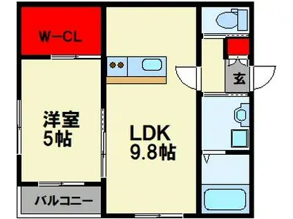 BRAVE BASE 東徳前 A棟(1LDK/1階)の間取り写真