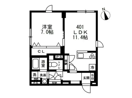 ノゾミオ祐天寺(1LDK/4階)の間取り写真