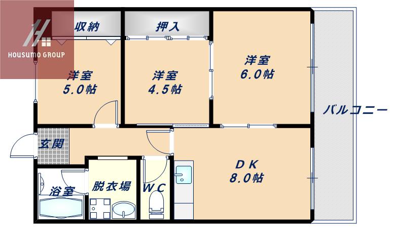 二条ビル(3DK/5階)の間取り写真