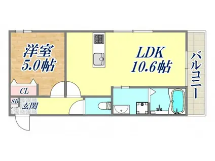 HEBEL MAISON 甲子園口北町イースト(1LDK/3階)の間取り写真