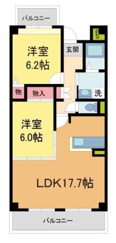 ルエストコート(2LDK/4階)の間取り写真