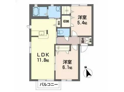 サザンハイツ(2LDK/2階)の間取り写真