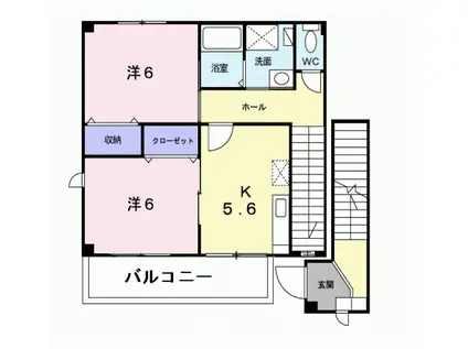 カーサ・ピア(2DK/2階)の間取り写真