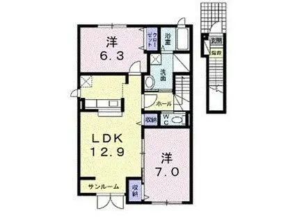 ＪＲ函館本線 手稲駅 バス乗車時間：17分 最寄りバス停で下車 徒歩7分 2階建 築17年(2LDK/2階)の間取り写真