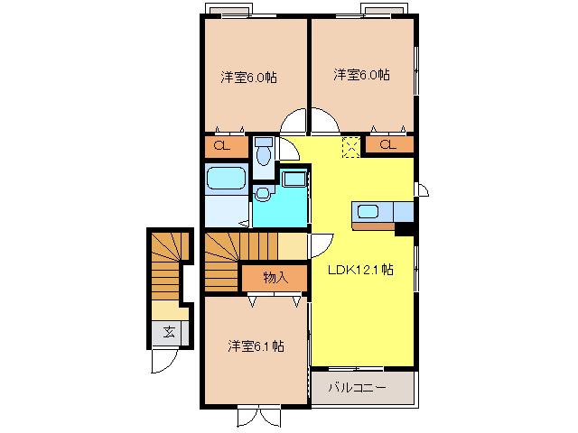 グラース(3LDK/2階)の間取り写真