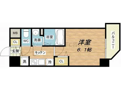 ファステート玉造駅前ダミュウ(1K/7階)の間取り写真