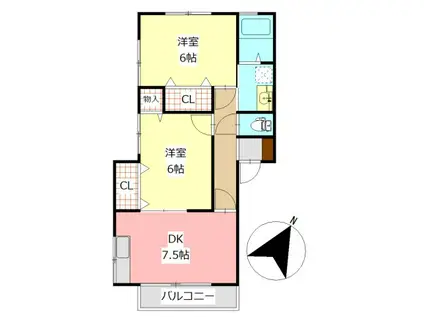 フラワーコーポ立岡(2DK/2階)の間取り写真
