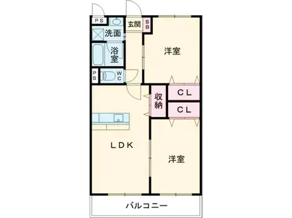 ユンヌ・ルミエール(2LDK/4階)の間取り写真