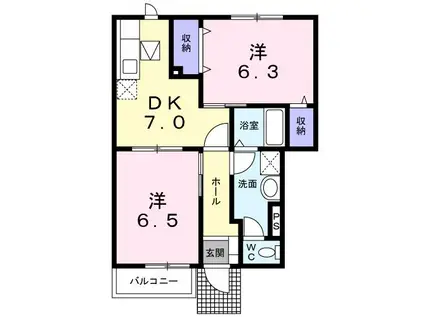 スカイフィールドΒ(2DK/1階)の間取り写真