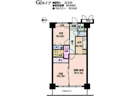 GLANFOLG豊中(2LDK/2階)の間取り写真