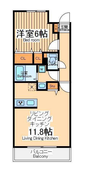 パラッツォ淵野辺Ⅲ(1LDK/1階)の間取り写真