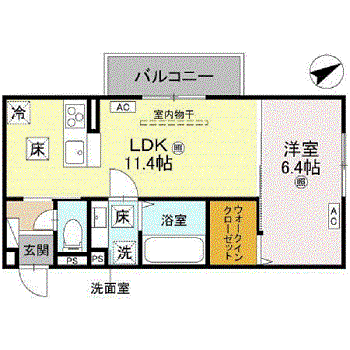 D-REGALO江守中(1LDK/1階)の間取り写真