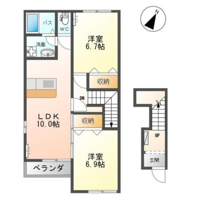 メルヴェール(2LDK/2階)の間取り写真