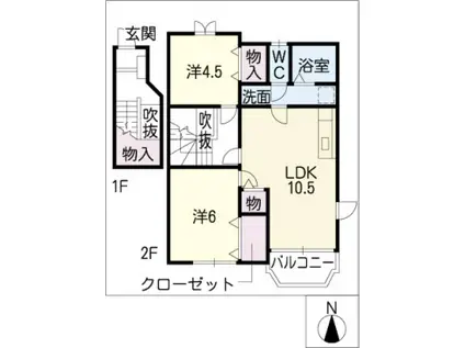 ミニョンヴィラ野寺道(2LDK/2階)の間取り写真