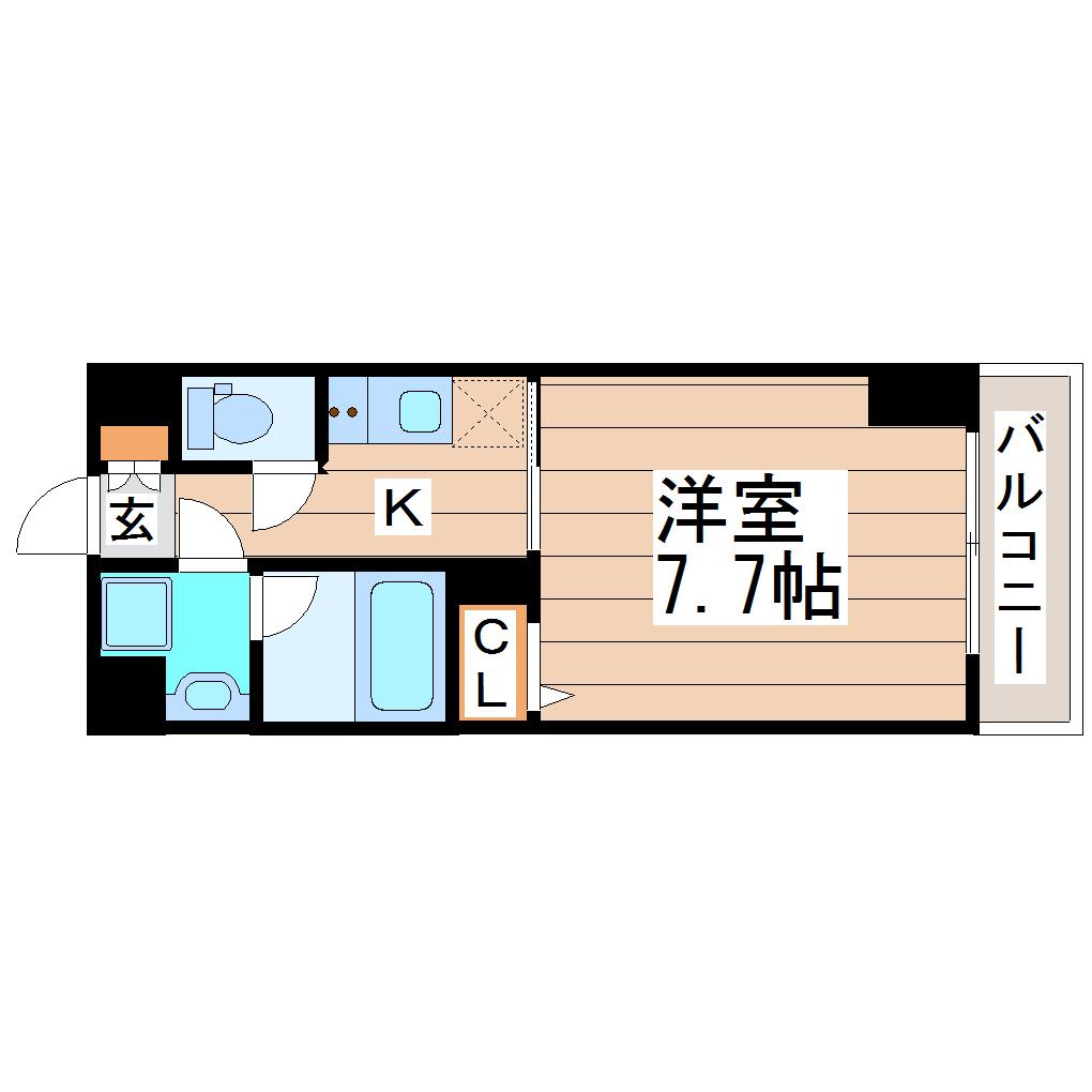 グランシェーヌ八幡(1K/6階)の間取り写真