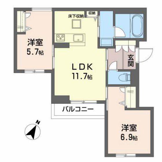 メゾンパークスアクアIII(2LDK/1階)の間取り写真