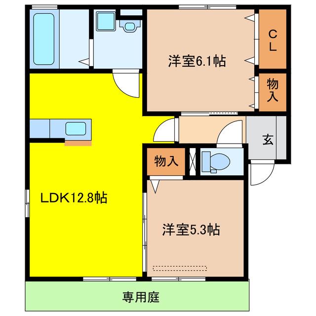 ペジーブル大垣(2LDK/1階)の間取り写真