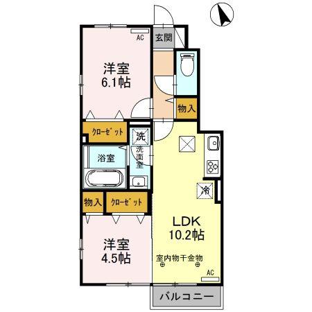 ダイヤモンドA(2LDK/1階)の間取り写真