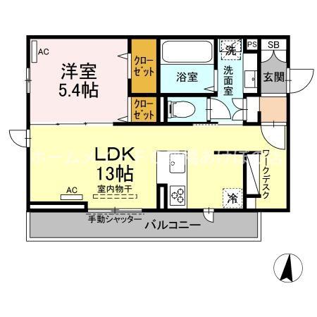 ヴィラ胡蝶(1LDK/2階)の間取り写真