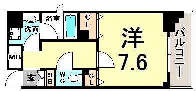 レジディア神戸元町(1K/8階)の間取り写真