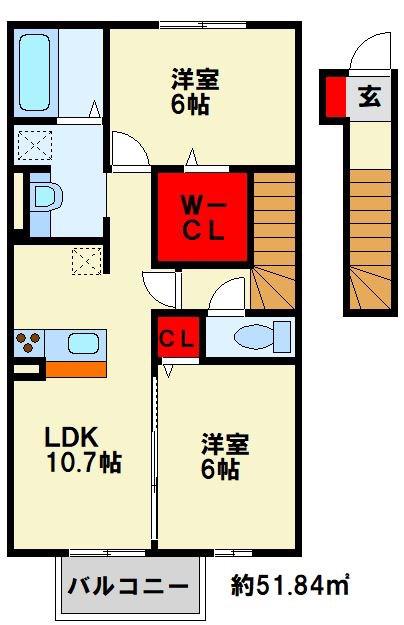 CASA FELICE B棟(2LDK/2階)の間取り写真