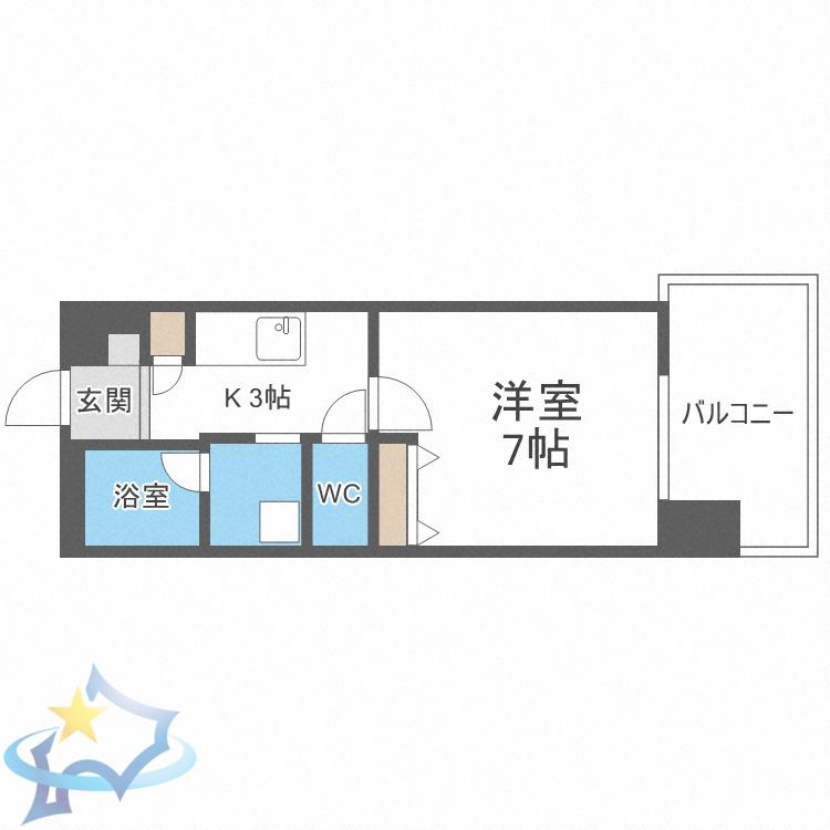 S-RESIDENCE円山表参道(1K/6階)の間取り写真
