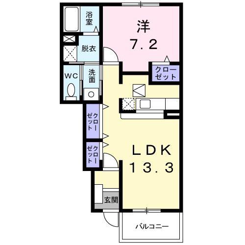 ノースフィールド(1LDK/1階)の間取り写真