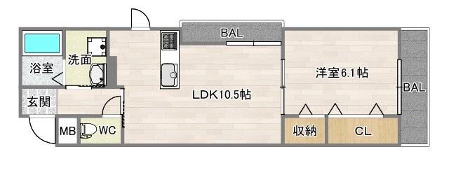 東粉浜3丁目(1LDK/1階)の間取り写真