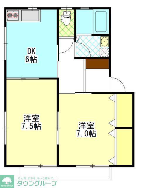 ペンシーヴA(2DK/2階)の間取り写真