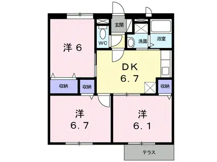 カーサフェリスB(3DK/1階)の間取り写真
