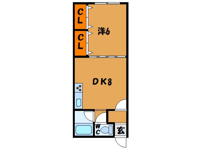 インテリア港(1DK/1階)の間取り写真