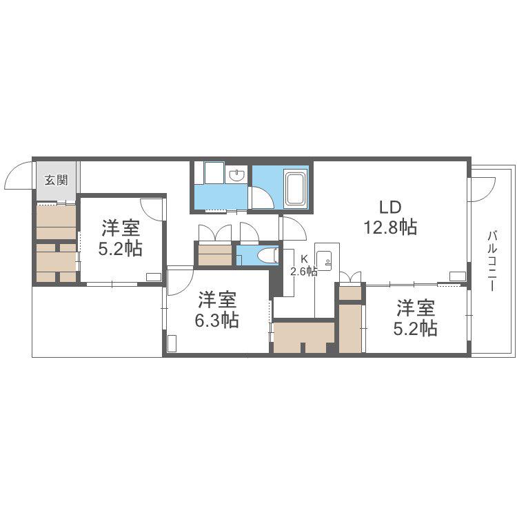 PRIME COURT LA FORET 平岸(3LDK/2階)の間取り写真
