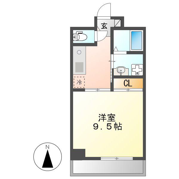 ライジングヴィラ葵(1K/3階)の間取り写真
