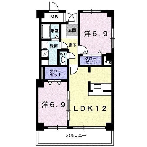 ソーニ・ドゥ・オーロ(2LDK/5階)の間取り写真