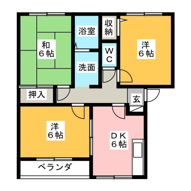 ミラソルウーノB棟(3DK/1階)の間取り写真