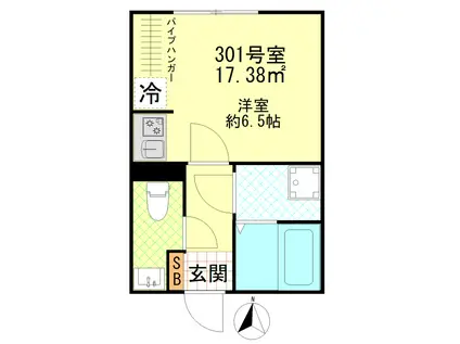 ポタッシュ川崎大師(ワンルーム/3階)の間取り写真