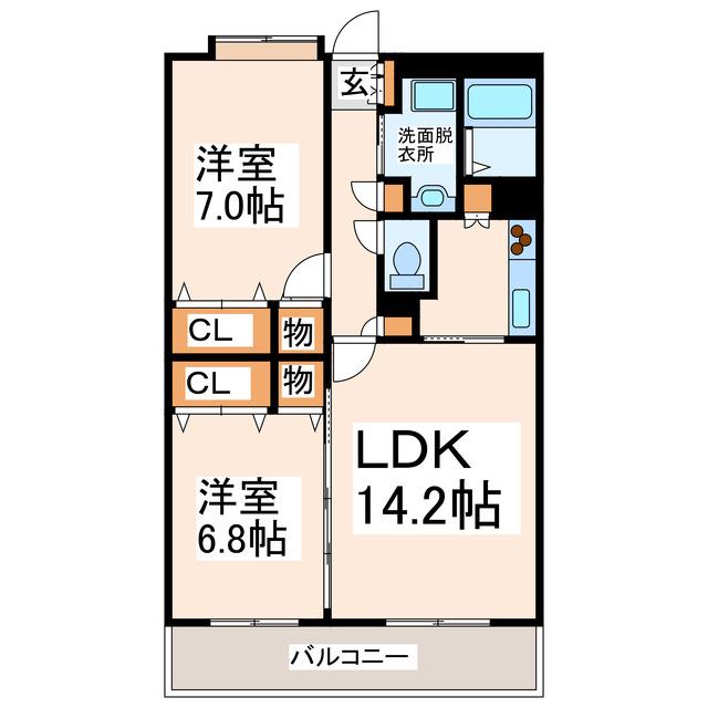 ホワイトステージ上熊本(2LDK/5階)の間取り写真
