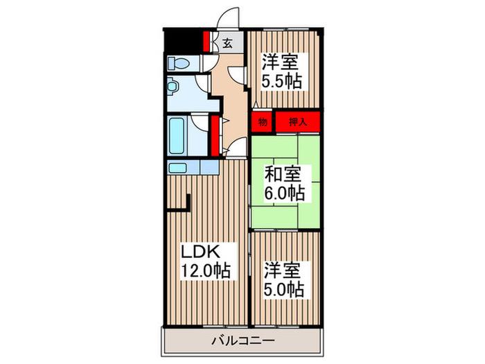 シェリール北原台(3LDK/5階)の間取り写真