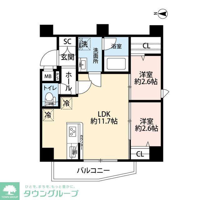 プレール・ドゥーク亀戸小村井(2LDK/1階)の間取り写真
