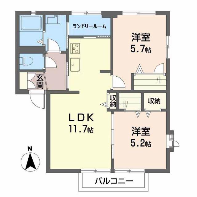 パークハイツ野上C(2LDK/1階)の間取り写真